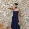 VESTIDO LONGO COM CHOKER SAIA PLISSADA SUZANA - AZUL MARINHO