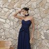 VESTIDO LONGO COM CHOKER SAIA PLISSADA SUZANA - AZUL MARINHO