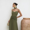 VESTIDO LONGO COM CHOKER SAIA PLISSADA SUZANA - VERDE MILITAR