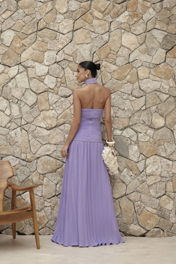 VESTIDO LONGO COM CHOKER SAIA PLISSADA SUZANA - LILÁS