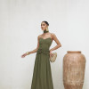 VESTIDO LONGO COM CHOKER SAIA PLISSADA SUZANA - VERDE MILITAR
