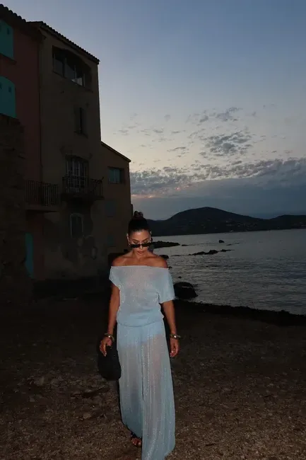 CONJUNTO BLUSA E CALÇA TULE GLAM - AZUL CLARO