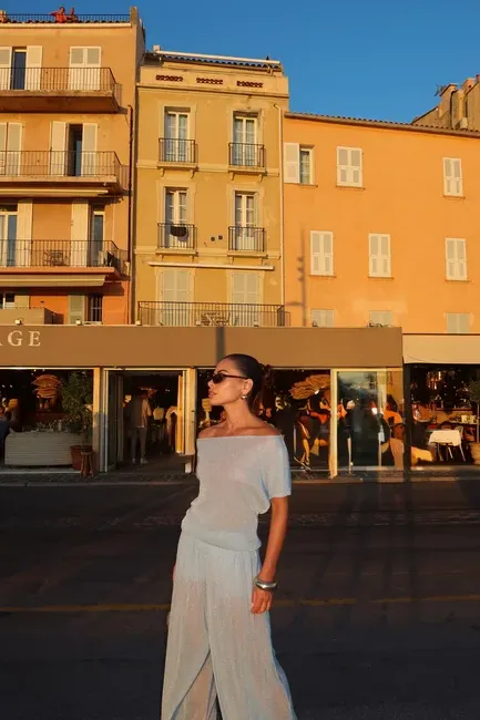 CONJUNTO BLUSA E CALÇA TULE GLAM - AZUL CLARO