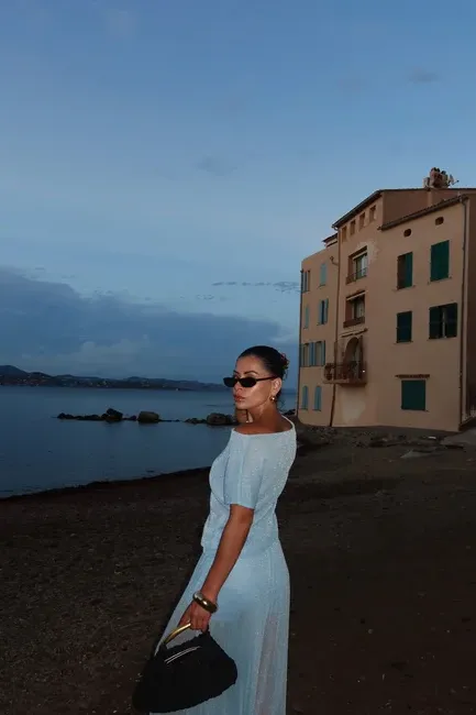 CONJUNTO BLUSA E CALÇA TULE GLAM - AZUL CLARO