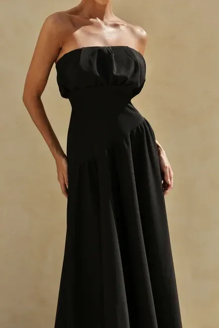 VESTIDO MIDI HELENA SAIA ASSIMÉTRICA - PRETO