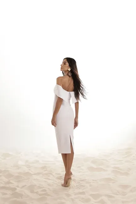 VESTIDO GABRIELE MIDI OMBRO A OMBRO - BRANCO