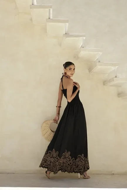 VESTIDO GRAMADO LAISE BARRADO - AZUL CLARO