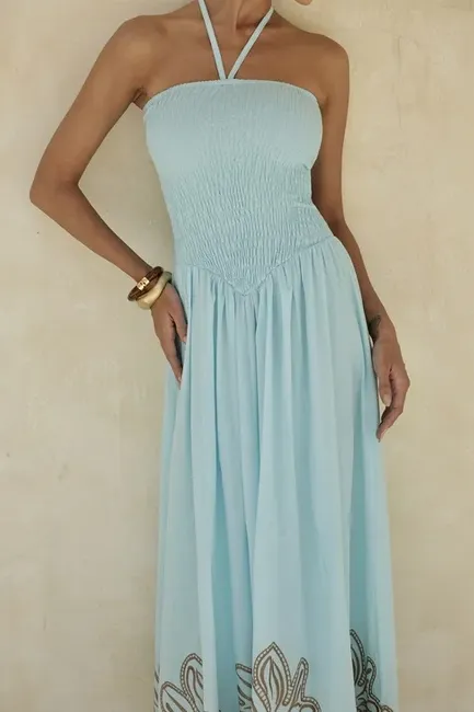 VESTIDO GRAMADO LAISE BARRADO - AZUL CLARO