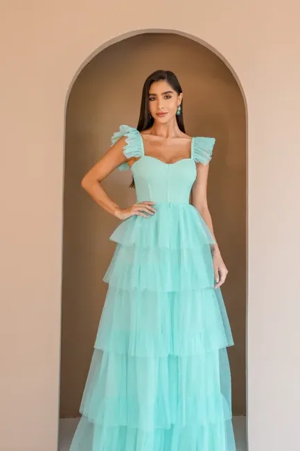 VESTIDO TULE BARBATANA - VERDE ÁGUA
