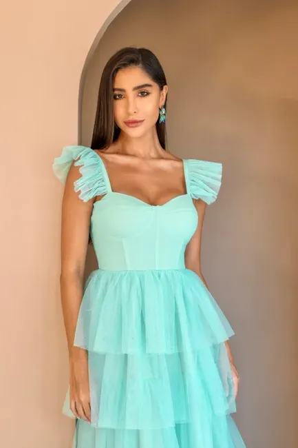 VESTIDO TULE BARBATANA - VERDE ÁGUA