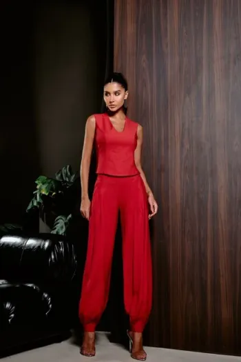 CONJUNTO BLUSA COSTAS ABERTAS ALFAIATARIA MARRANT - VERMELHO