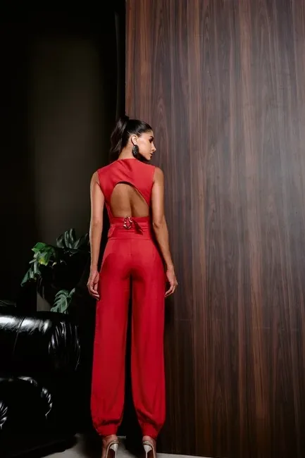 CONJUNTO BLUSA COSTAS ABERTAS ALFAIATARIA MARRANT - VERMELHO