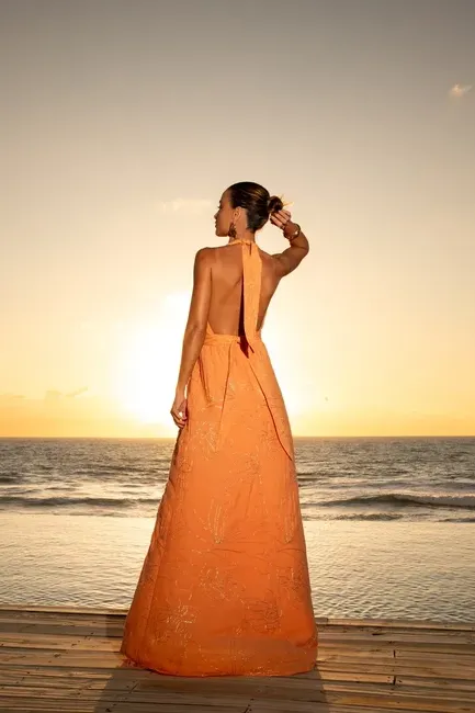 VESTIDO LONGO BORDADO SUMMER - LARANJA