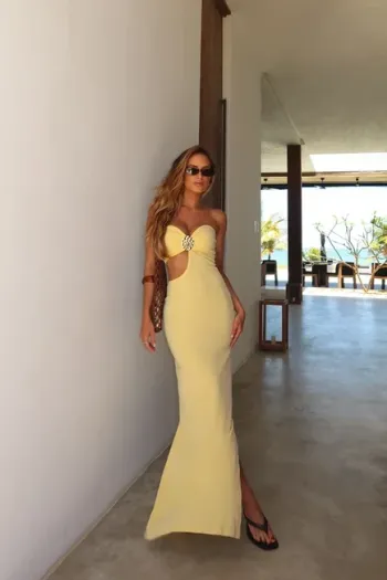 VESTIDO LONGO T.Q.C RECORTE LATERAL E ARGOLA - CAMOMILA