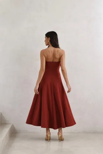 VESTIDO LONGUETE BUSTO BORBOLETA - TERRACOTA