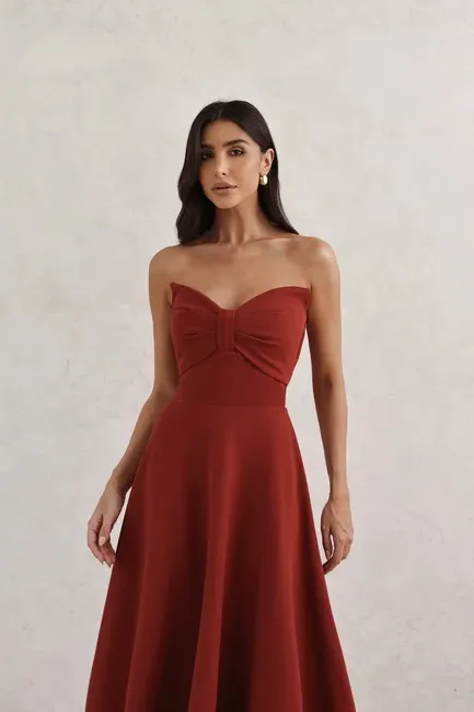 VESTIDO LONGUETE BUSTO BORBOLETA - TERRACOTA