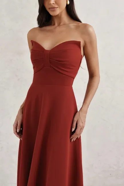 VESTIDO LONGUETE BUSTO BORBOLETA - TERRACOTA