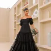 VESTIDO CAMILA LONGO TULE POÁ - PRETO