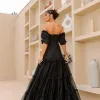 VESTIDO CAMILA LONGO TULE POÁ - PRETO