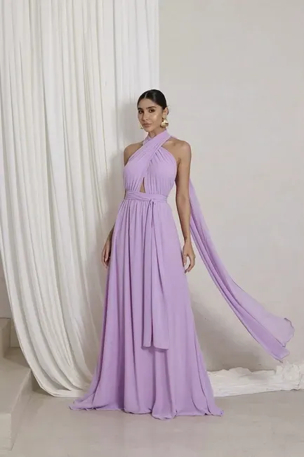 VESTIDO DE FESTA LONGO COM CALDA GISELE - LILÁS
