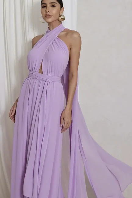 VESTIDO DE FESTA LONGO COM CALDA GISELE - LILÁS