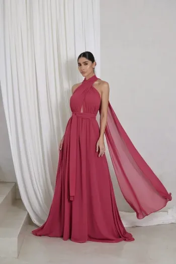 VESTIDO DE FESTA LONGO COM CALDA GISELE - GOIABA