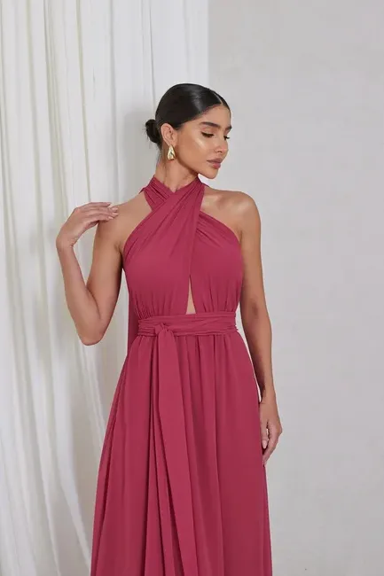 VESTIDO DE FESTA LONGO COM CALDA GISELE - GOIABA