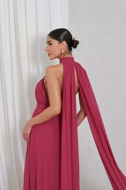 VESTIDO DE FESTA LONGO COM CALDA GISELE - GOIABA