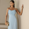 VESTIDO YOLANDA LONGO DRAPEADO BUSTO E COSTAS - AZUL SERENITY