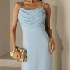 VESTIDO YOLANDA LONGO DRAPEADO BUSTO E COSTAS - AZUL SERENITY