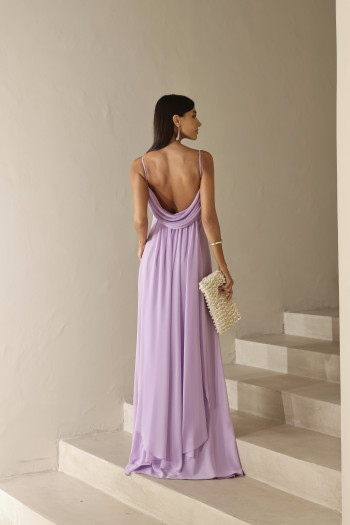 VESTIDO YOLANDA LONGO DRAPEADO BUSTO E COSTAS - LILÁS