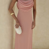 VESTIDO YOLANDA LONGO DRAPEADO BUSTO E COSTAS - ROSA PÓ