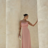 VESTIDO YOLANDA LONGO DRAPEADO BUSTO E COSTAS - ROSA PÓ