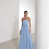 VESTIDO LONGO CREPE PLISSADO MALDIVAS - AZUL SERENITY