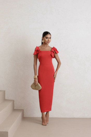 VESTIDO MIDI ALFAIATARIA 4 LAÇOS - VERMELHO