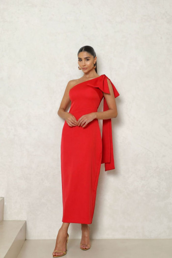 VESTIDO FLÁVIA LONGUETE TUBINHO LAÇO - VERMELHO