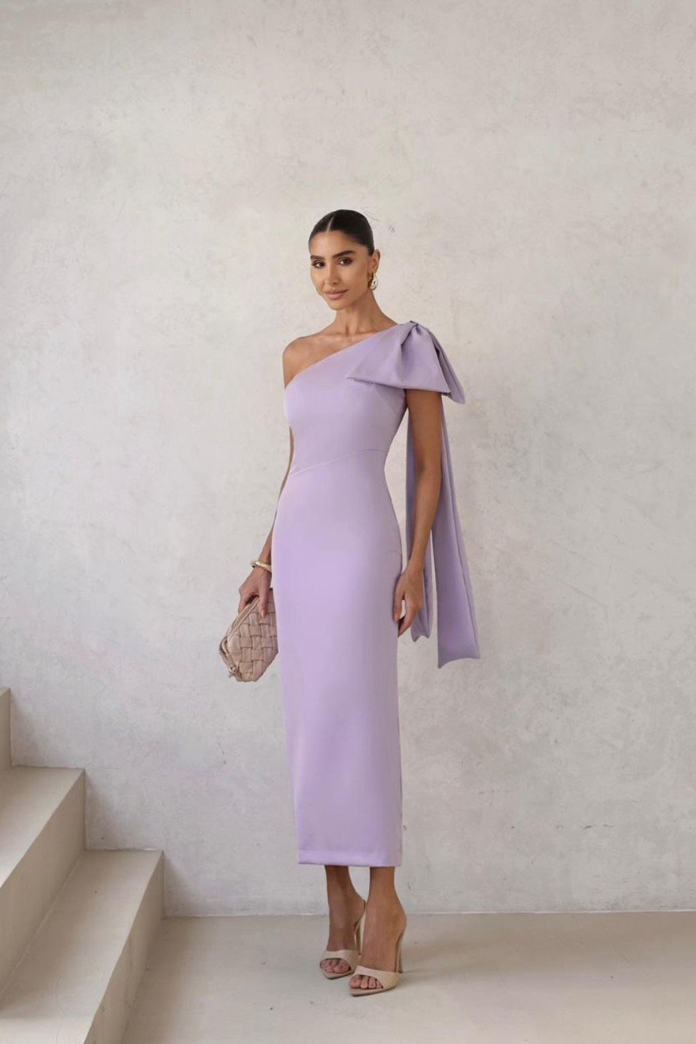 VESTIDO FLÁVIA LONGUETE TUBINHO LAÇO - LILÁS