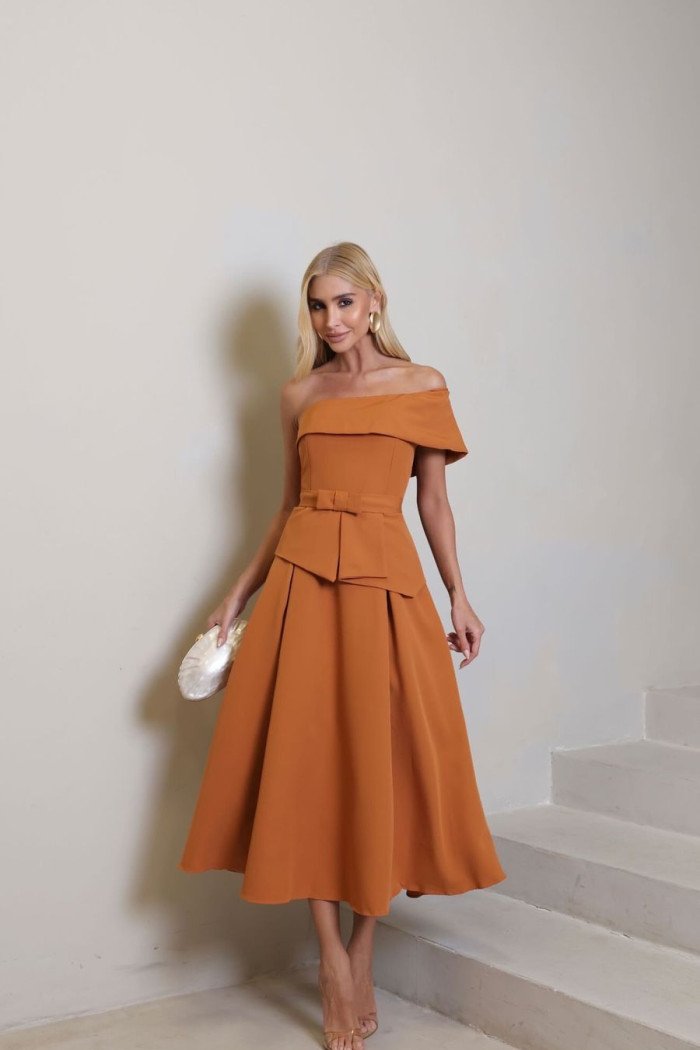 VESTIDO LARA MIDI COM CINTO - CAMEL