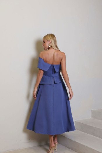 VESTIDO LARA MIDI COM CINTO - AZUL