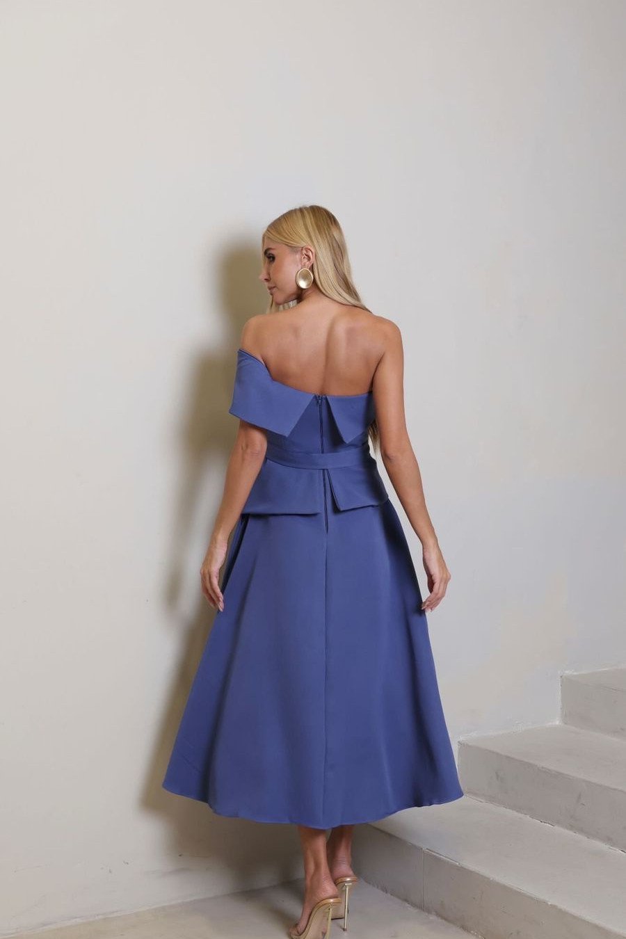 VESTIDO LARA MIDI COM CINTO - AZUL