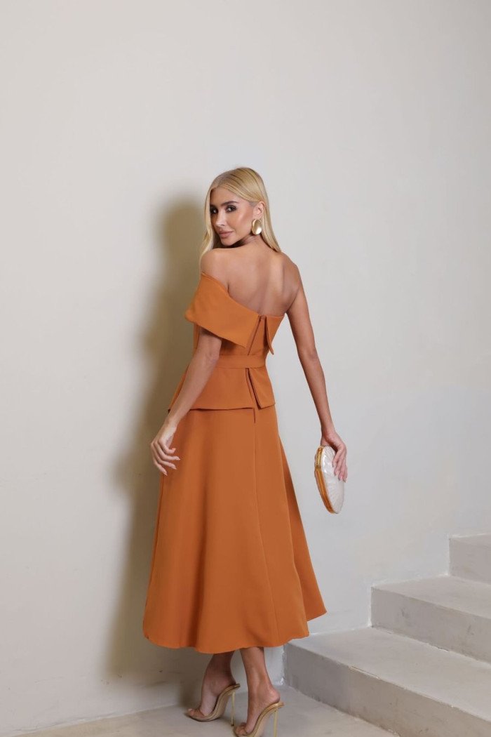 VESTIDO LARA MIDI COM CINTO - CAMEL