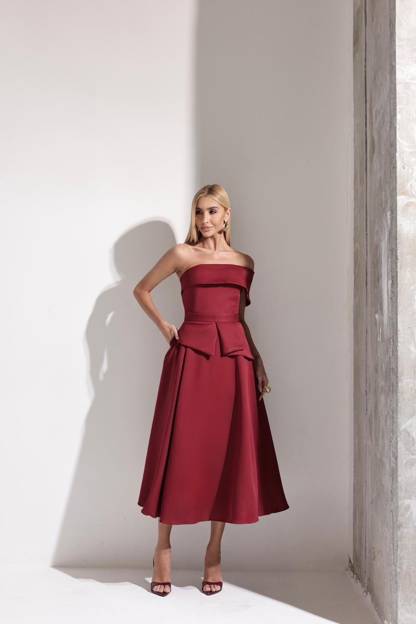 VESTIDO LARA MIDI COM CINTO - MARSALA