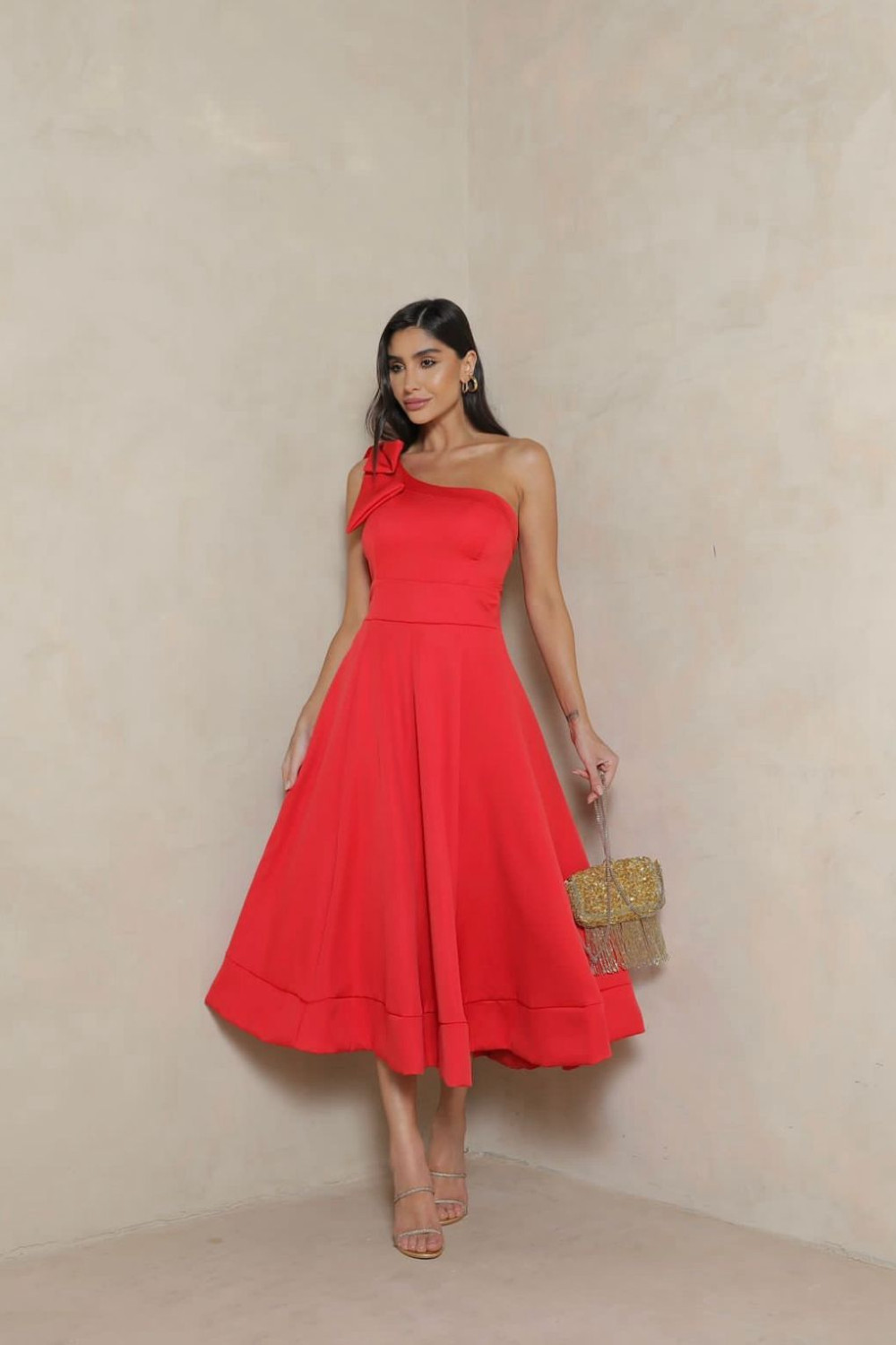 VESTIDO LAYS MIDI LAÇO - VERMELHO