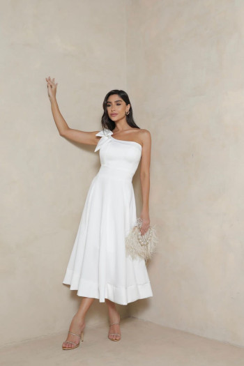 VESTIDO LAYS MIDI LAÇO - OFF WHITE