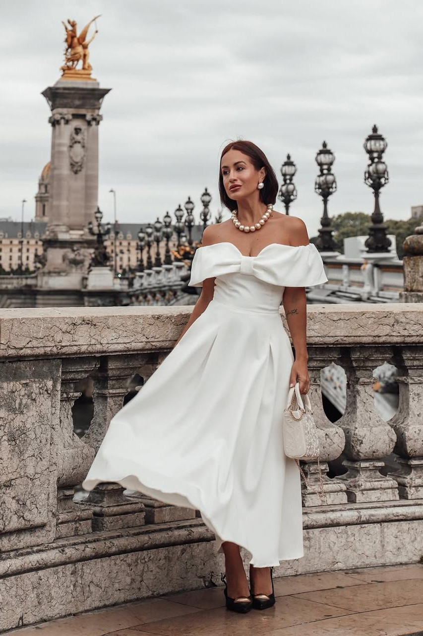 VESTIDO MIDI KAROL OMBRO A OMBRO LAÇO - OFF WHITE