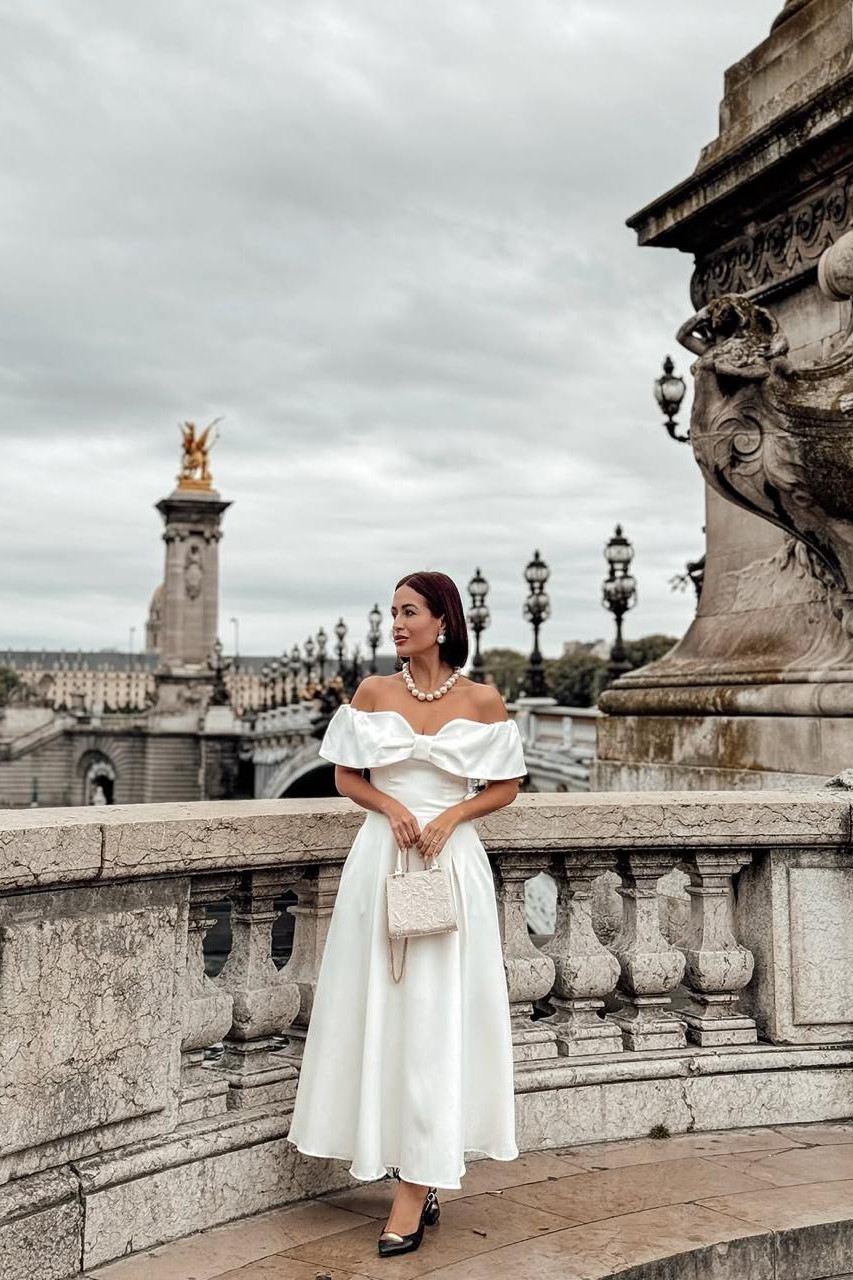 VESTIDO MIDI KAROL OMBRO A OMBRO LAÇO - OFF WHITE