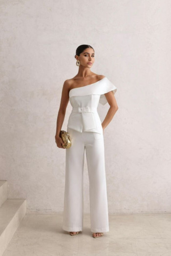 MACACÃO ALFAIATARIA PANTALONA CINTO - OFF WHITE