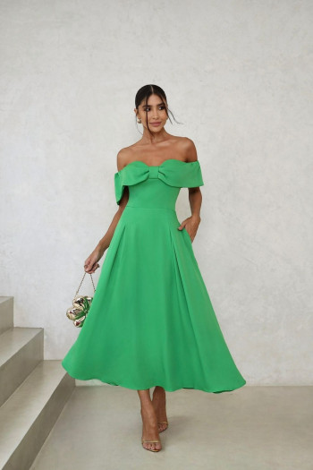 VESTIDO MIDI KAROL OMBRO A OMBRO LAÇO - VERDE