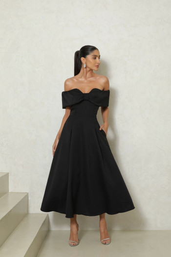 VESTIDO MIDI KAROL OMBRO A OMBRO LAÇO - PRETO