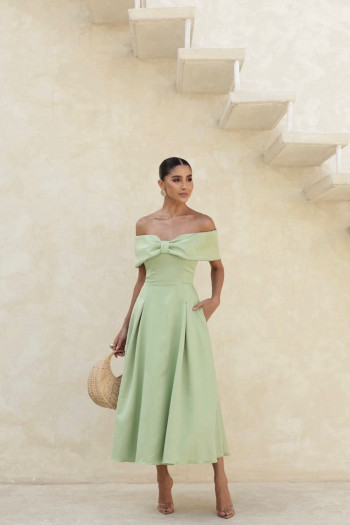 VESTIDO MIDI KAROL OMBRO A OMBRO LAÇO - VERDE CLARO